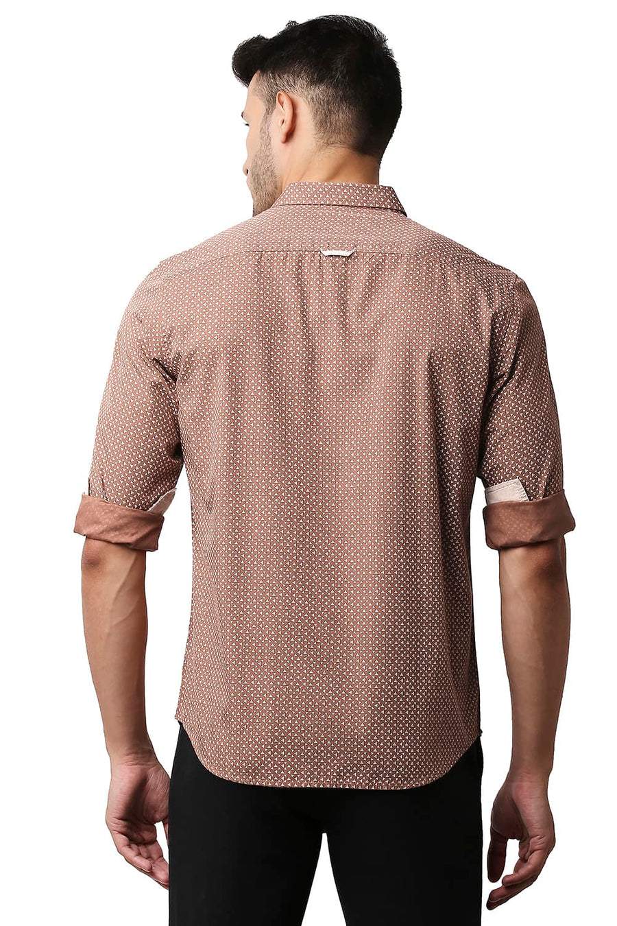 BASICS SLIM FIT TOASTED BROWN POPLIN PRINTED SHIRT
