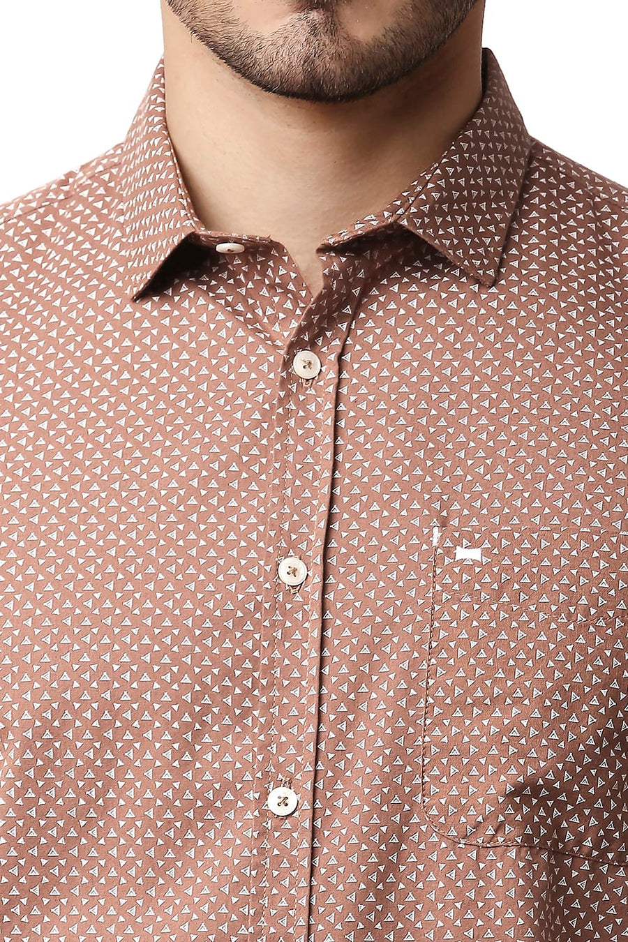 BASICS SLIM FIT TOASTED BROWN POPLIN PRINTED SHIRT