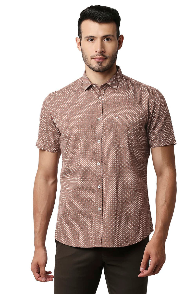 BASICS SLIM FIT POPLIN PRINTED HALFSLEEVES SHIRT