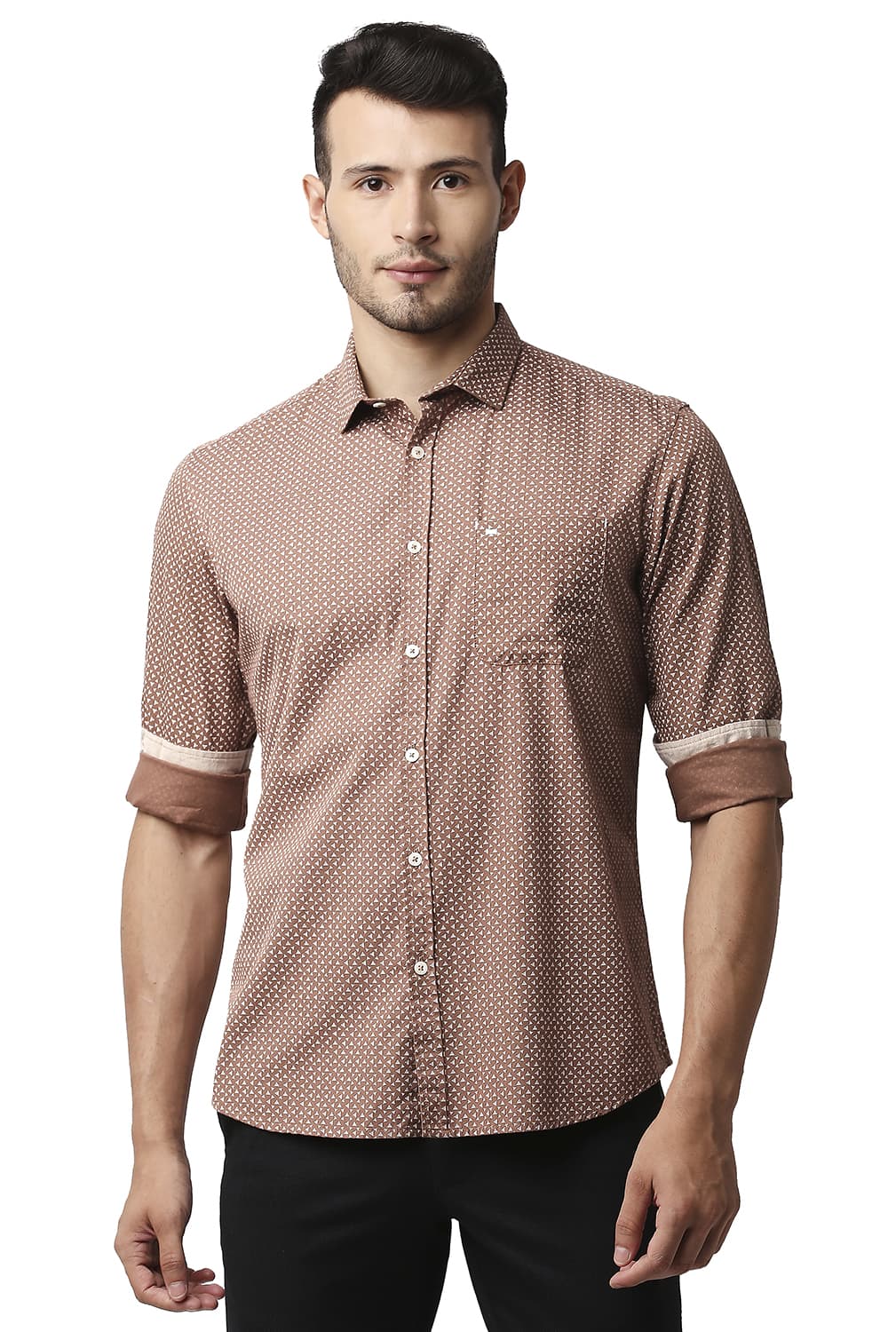 BASICS SLIM FIT POPLIN PRINTED SHIRT