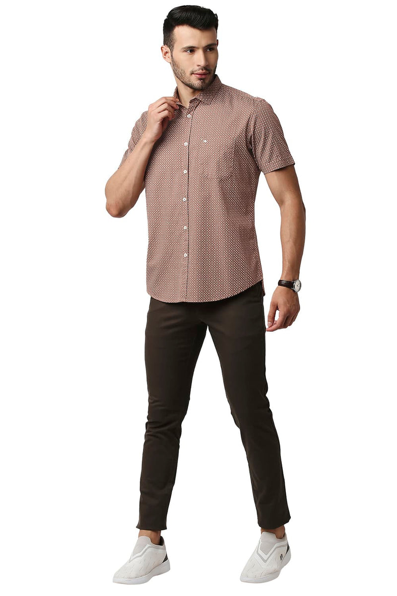 BASICS SLIM FIT POPLIN PRINTED HALFSLEEVES SHIRT