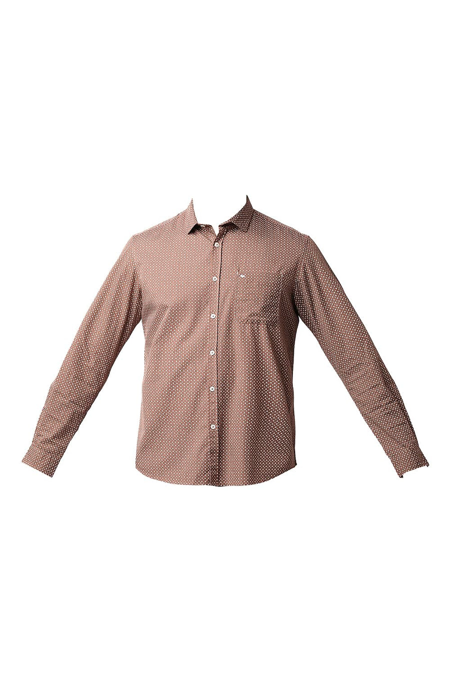 BASICS SLIM FIT TOASTED BROWN POPLIN PRINTED SHIRT