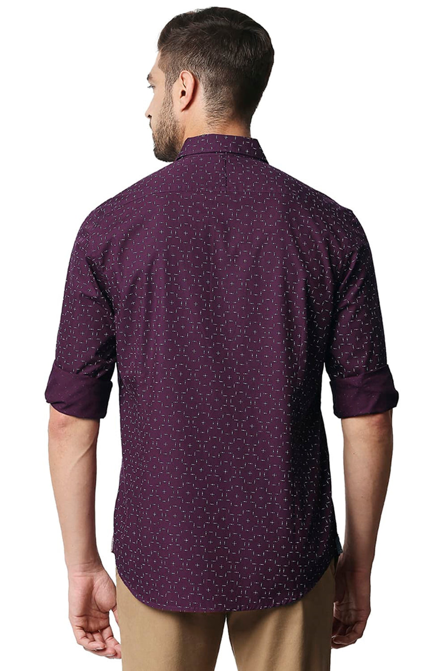 BASICS SLIM FIT GRAPE WINE POPLIN PRINTED SHIRT