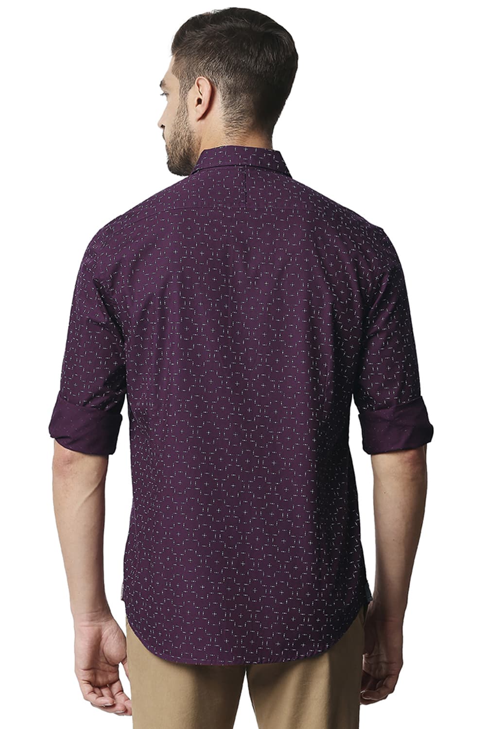 BASICS SLIM FIT POPLIN PRINTED SHIRT