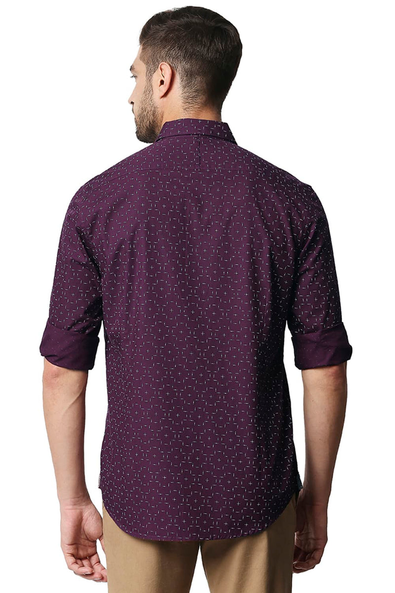 BASICS SLIM FIT POPLIN PRINTED SHIRT