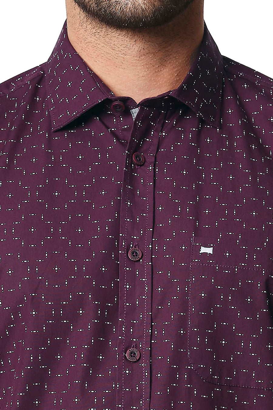 BASICS SLIM FIT GRAPE WINE POPLIN PRINTED SHIRT