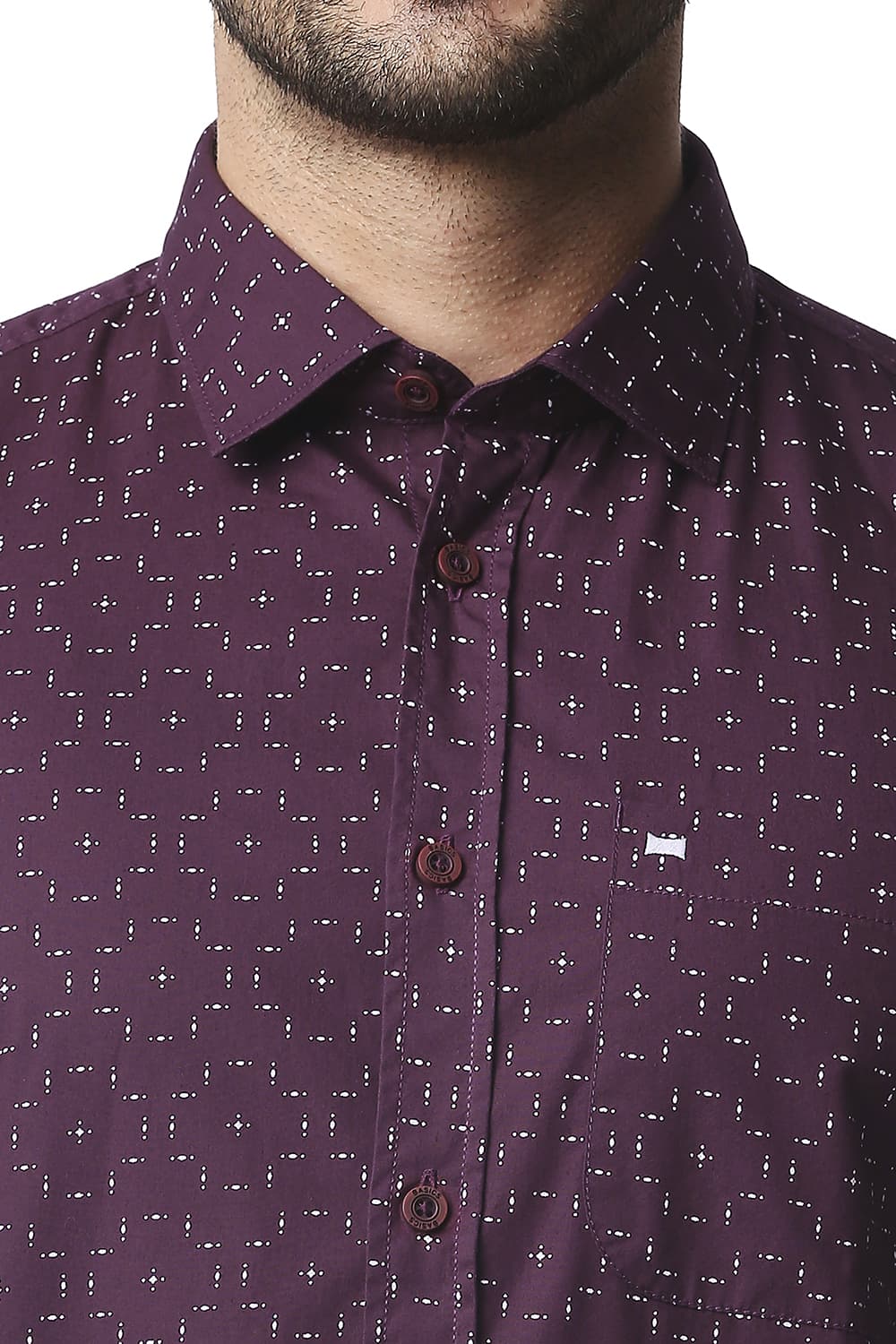 BASICS SLIM FIT POPLIN PRINTED HALFSLEEVES SHIRT