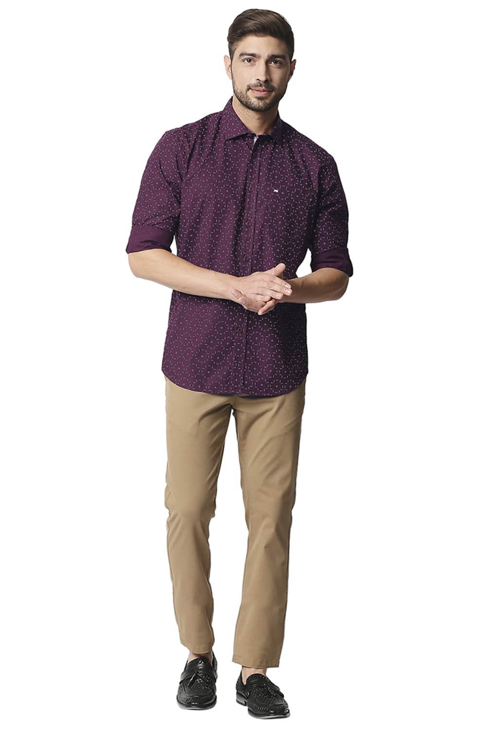 BASICS SLIM FIT POPLIN PRINTED SHIRT