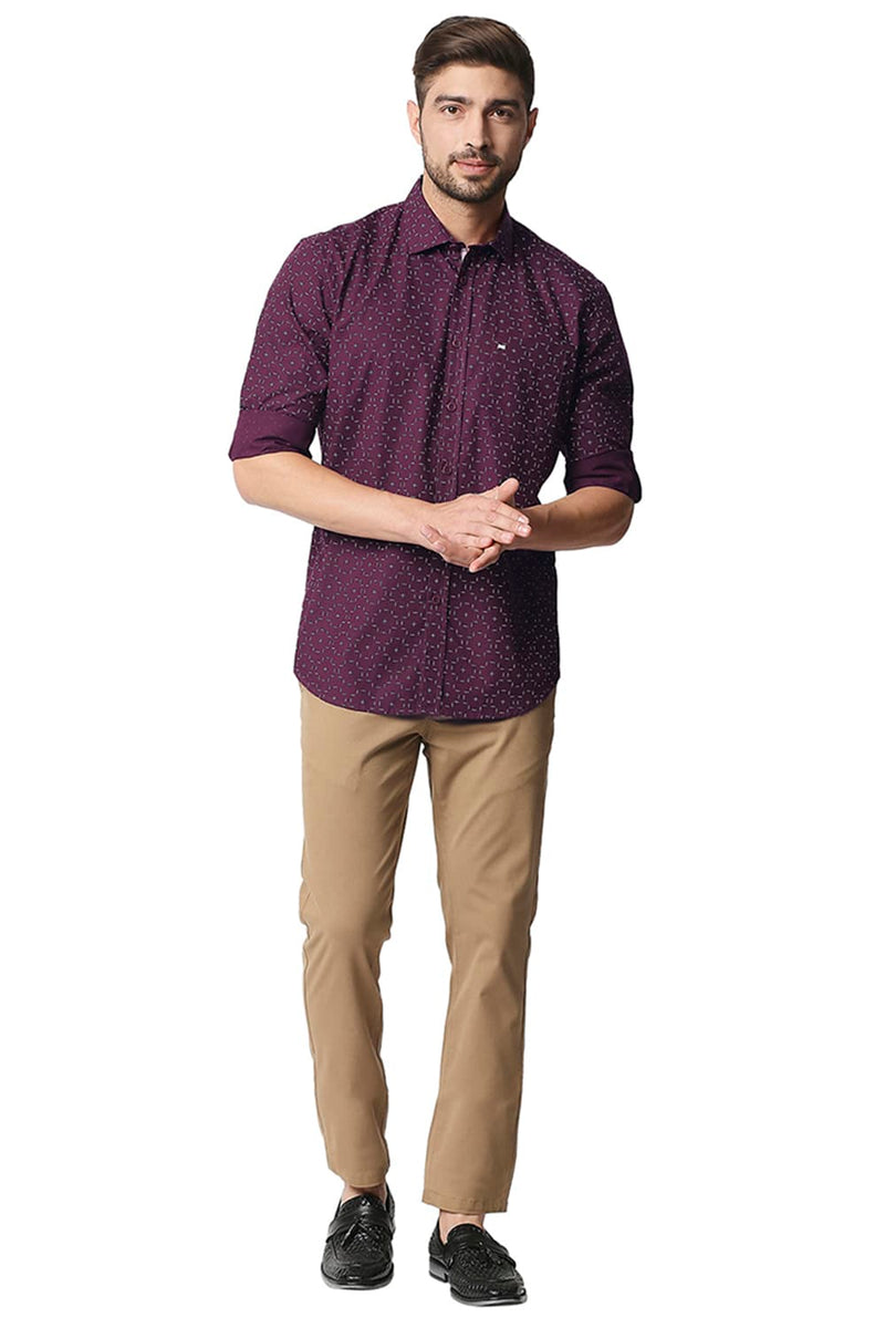 BASICS SLIM FIT POPLIN PRINTED SHIRT