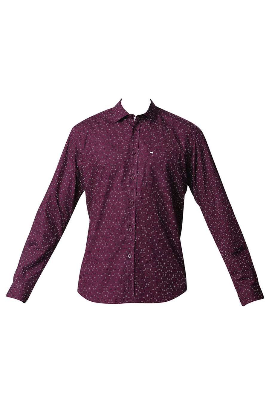 BASICS SLIM FIT GRAPE WINE POPLIN PRINTED SHIRT