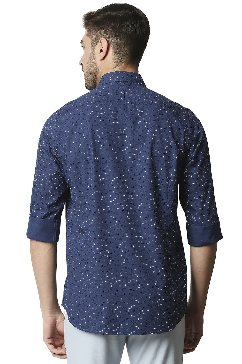 BASICS SLIM FIT POPLIN PRINTED SHIRT