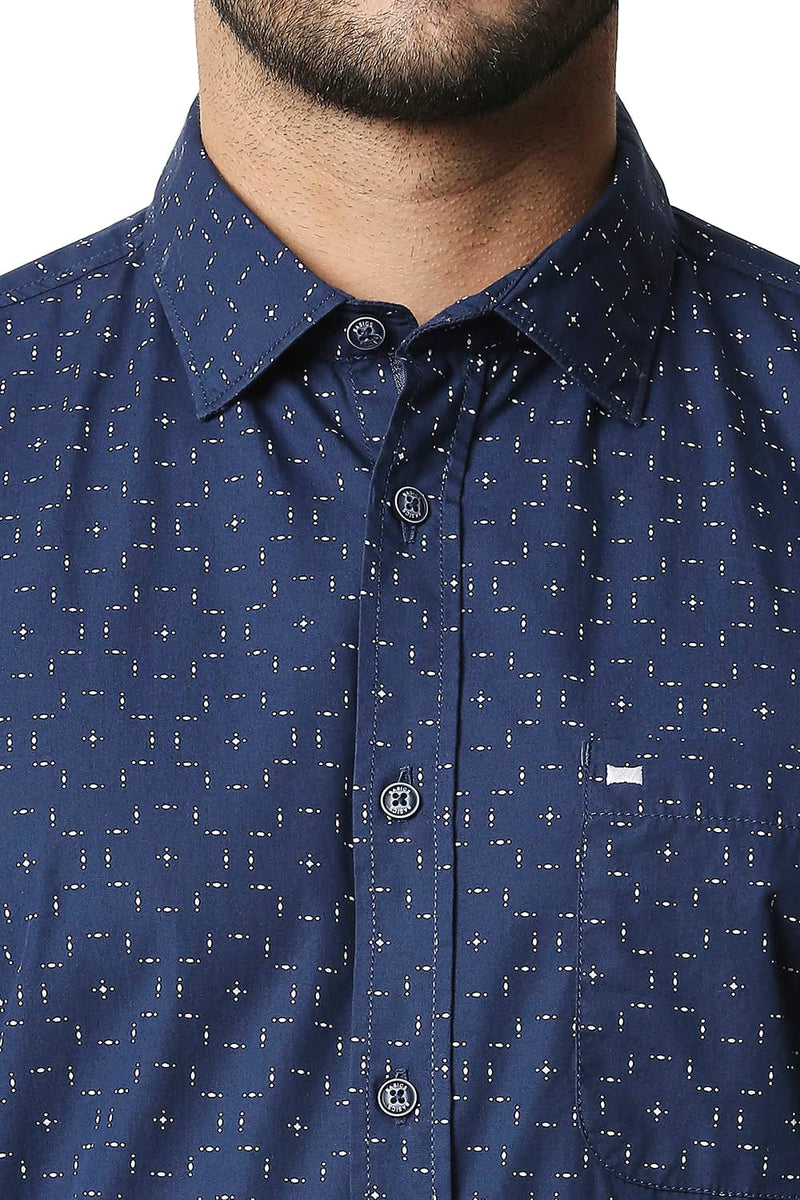 BASICS SLIM FIT POPLIN PRINTED SHIRT