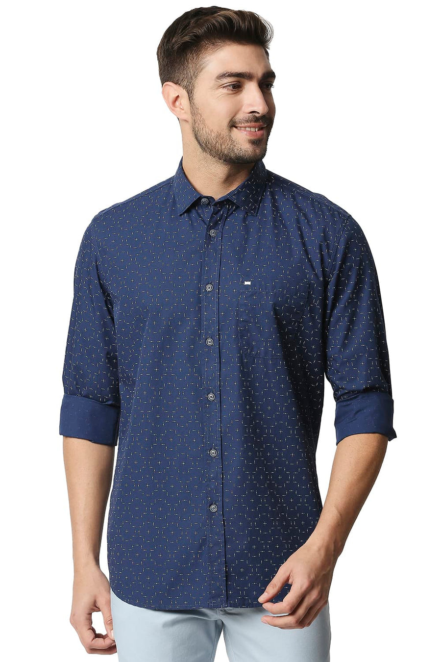 BASICS SLIM FIT BIG DIPPER NAVY POPLIN PRINTED SHIRT