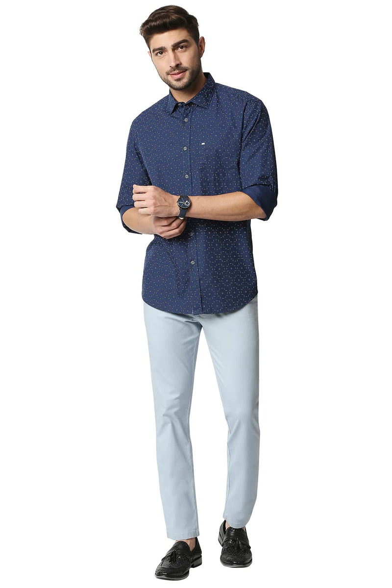 BASICS SLIM FIT POPLIN PRINTED SHIRT