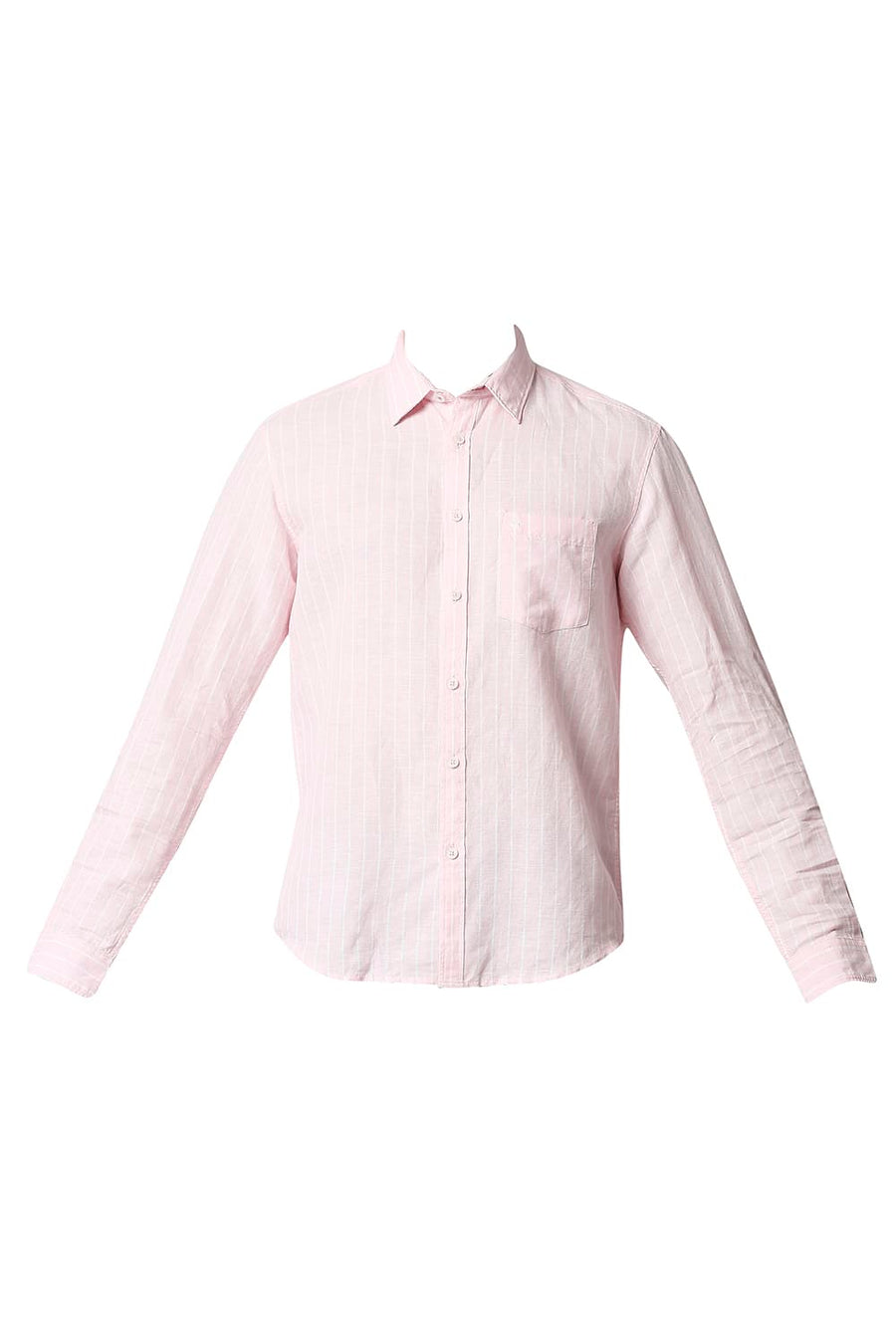 BASICS SLIM FIT CARDLE PINK COTTON LINEN STRIPE SHIRT