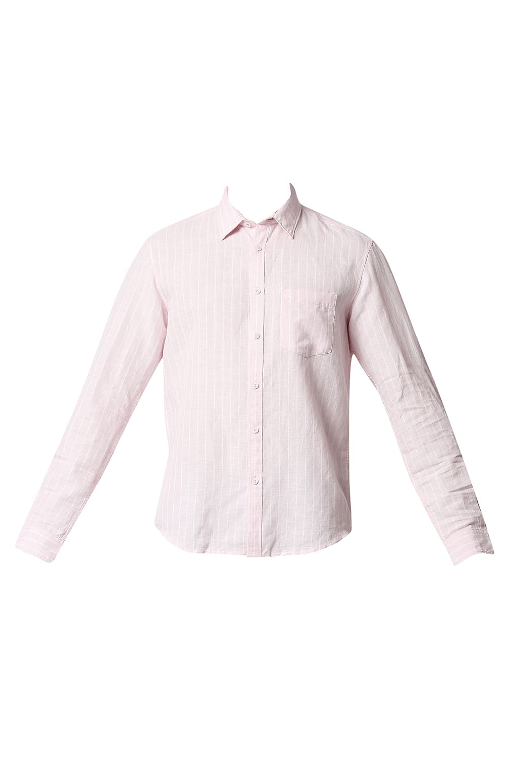 BASICS SLIM FIT COTTON LINEN STRIPE SHIRT