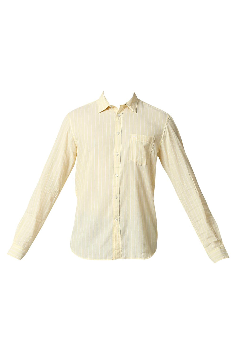 BASICS SLIM FIT GOLDEN YELLOW COTTON LINEN STRIPE SHIRT