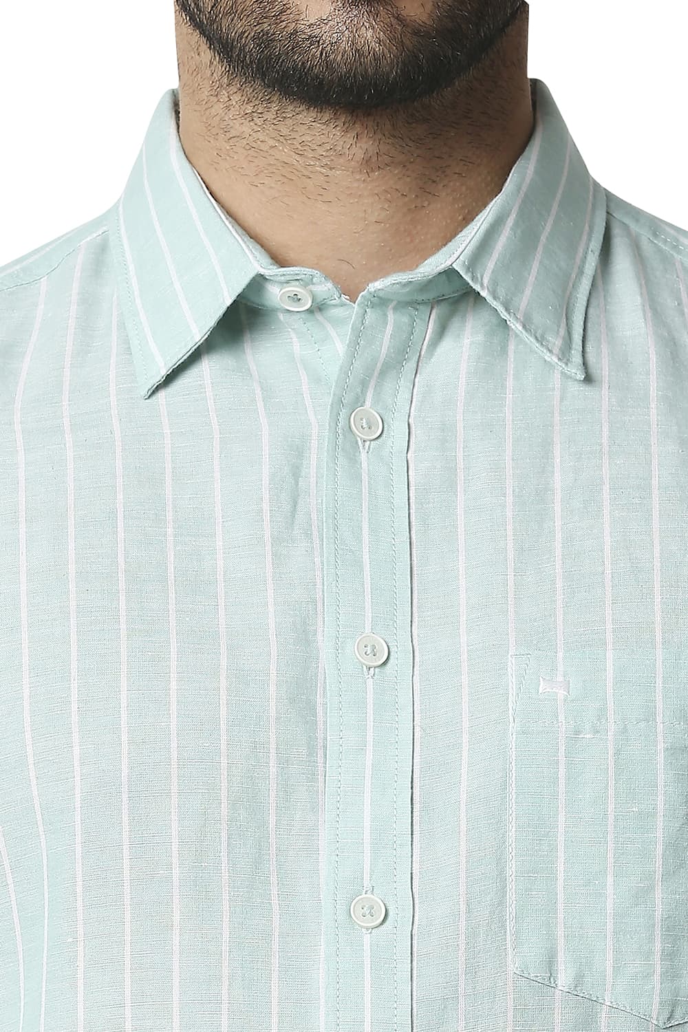 BASICS SLIM FIT COTTON LINEN STRIPE SHIRT