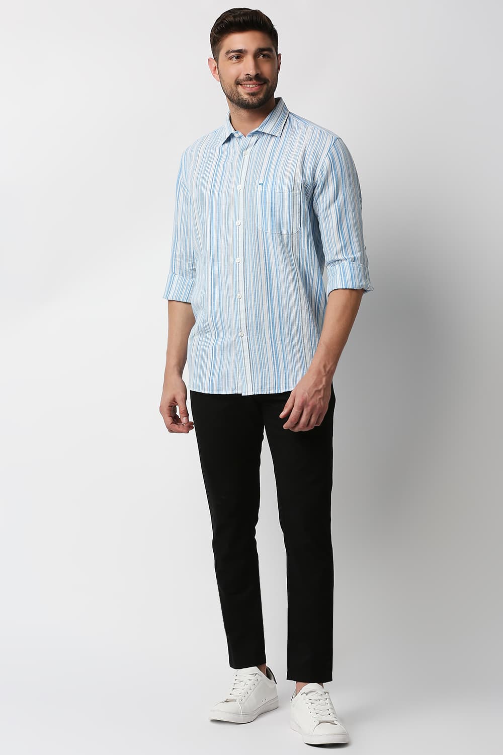 Slim Fit Cotton Linen Stripe Shirt