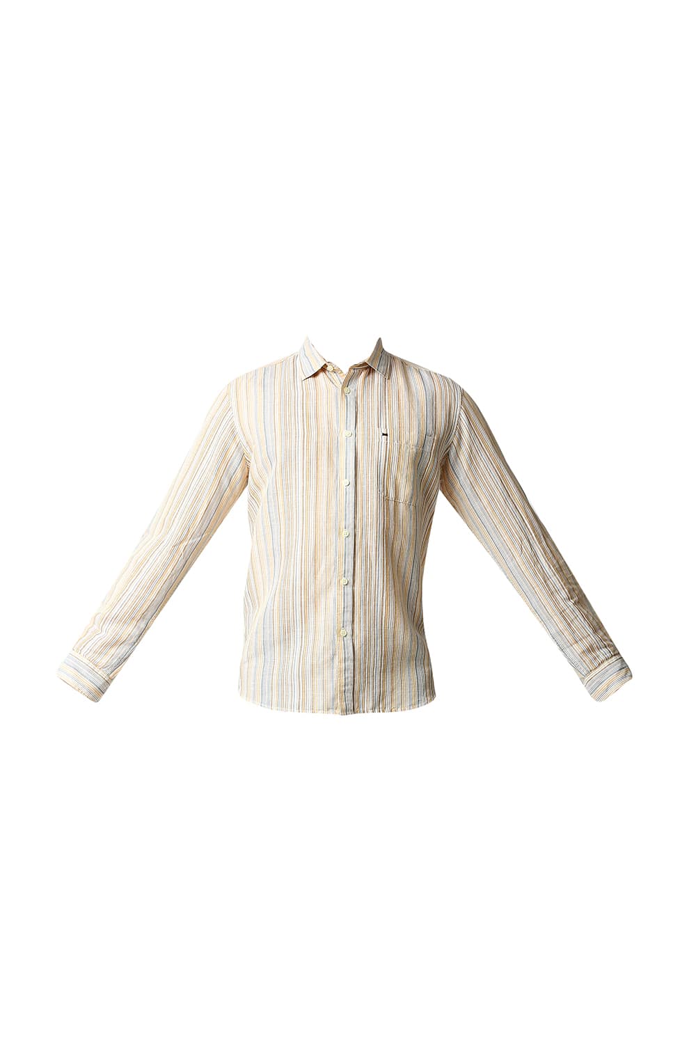 BASICS SLIM FIT COTTON LINEN STRIPE SHIRT