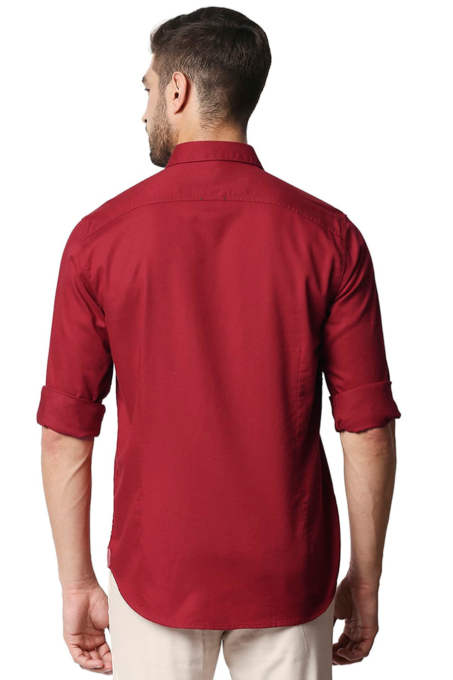 BASICS SLIM FIT RED DAHILA HERRINGBONE SHIRT
