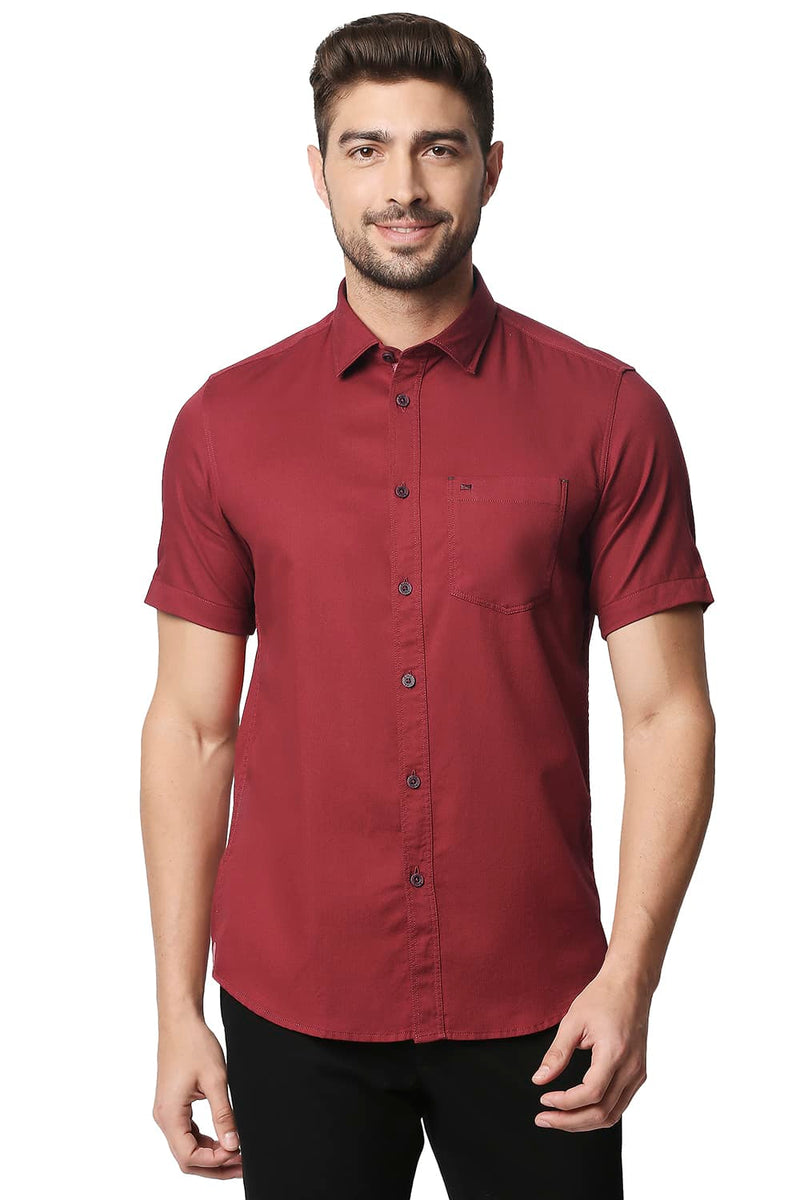 BASICS SLIM FIT HERRINGBONE SHIRT