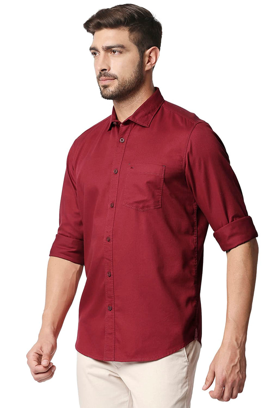 BASICS SLIM FIT RED DAHILA HERRINGBONE SHIRT