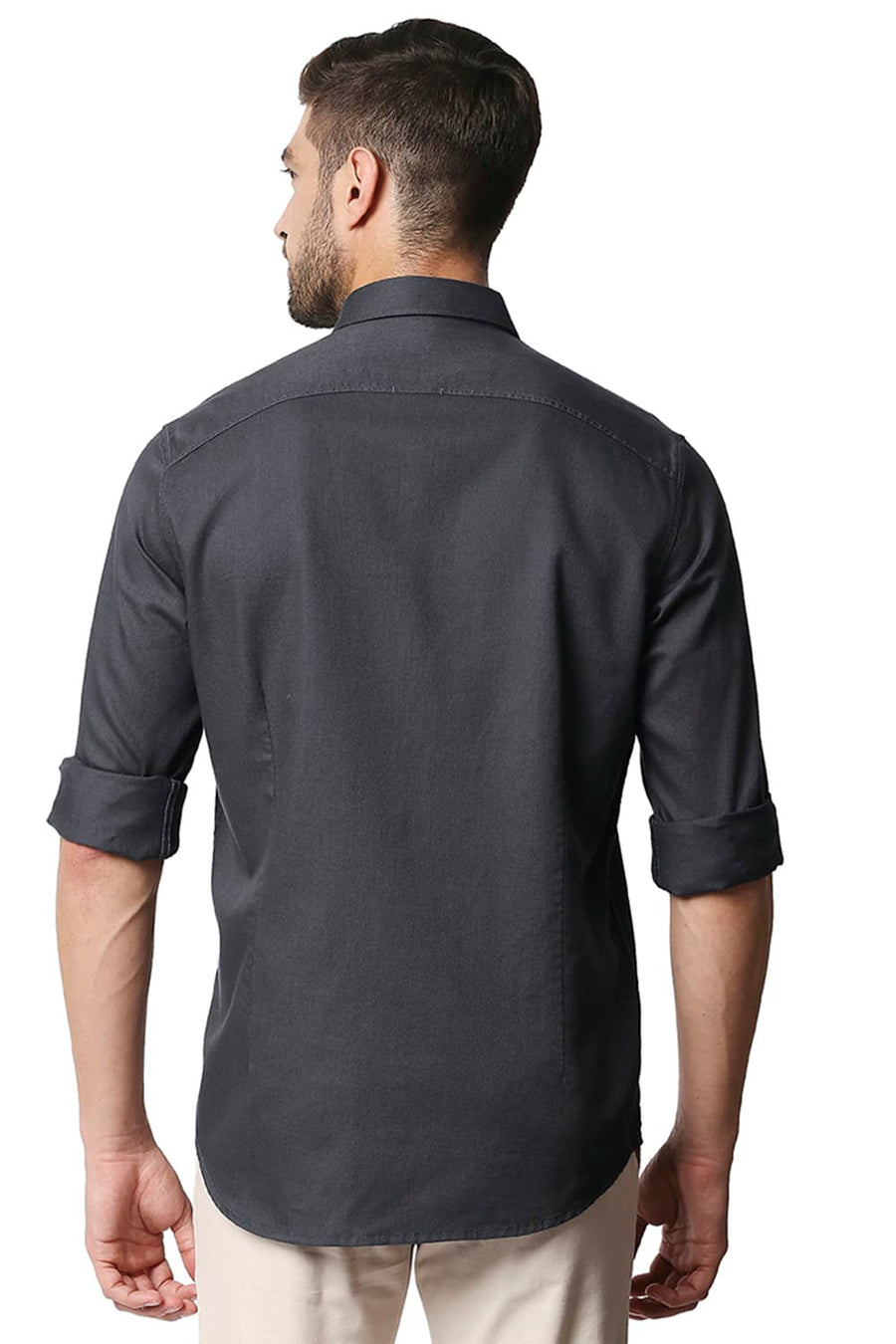 BASICS SLIM FIT PEAT GREY HERRINGBONE SHIRT