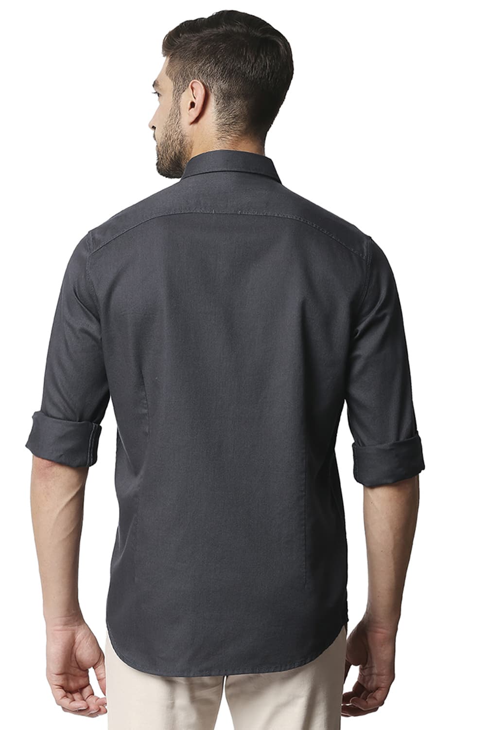 BASICS SLIM FIT HERRINGBONE SHIRT