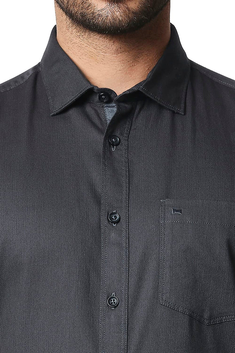 BASICS SLIM FIT PEAT GREY HERRINGBONE SHIRT