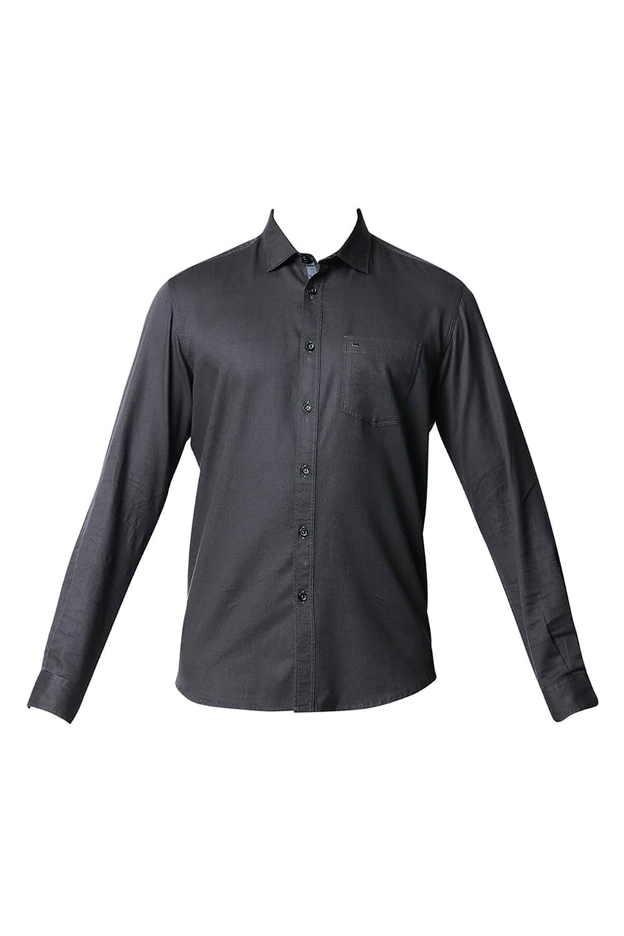 BASICS SLIM FIT PEAT GREY HERRINGBONE SHIRT