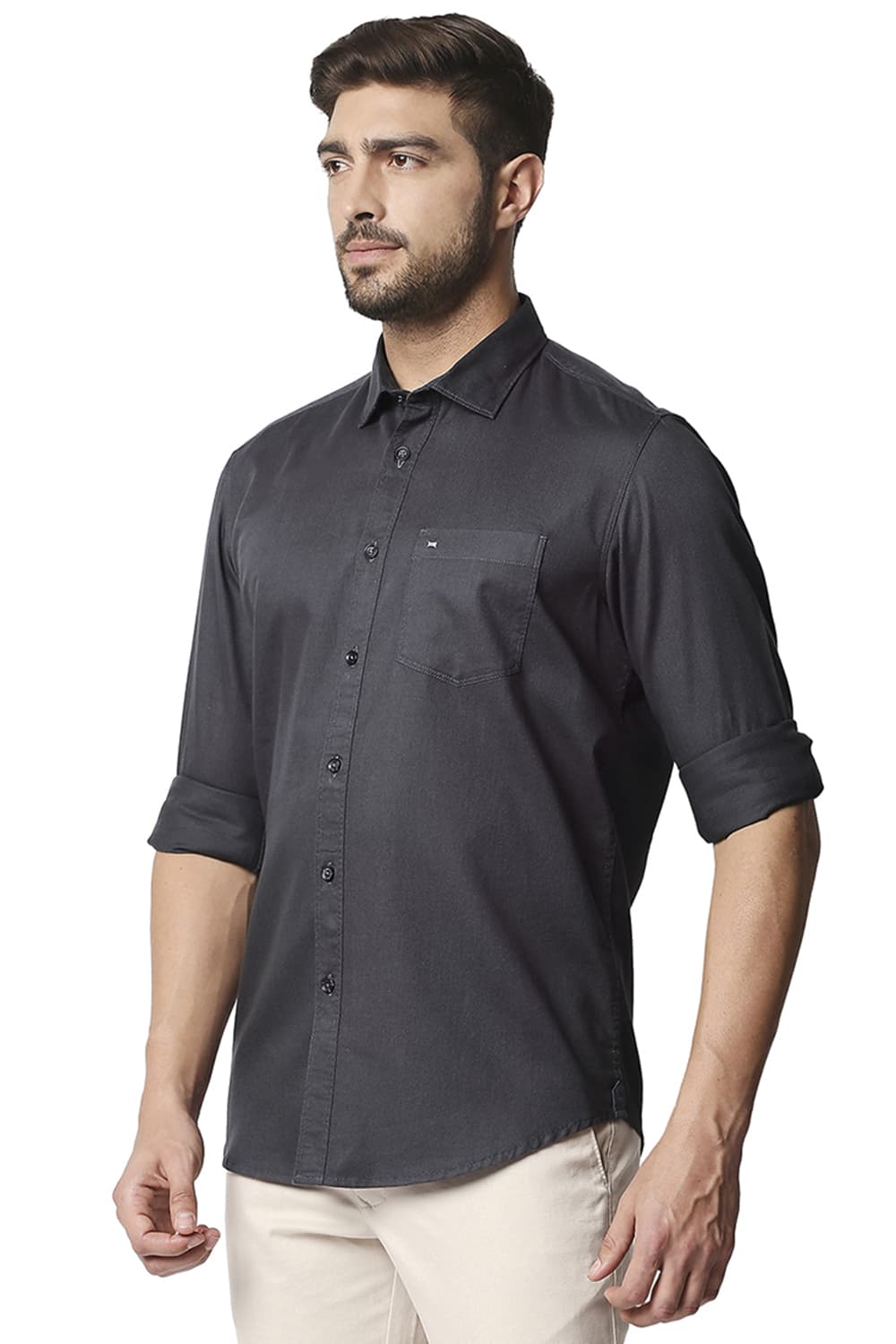 BASICS SLIM FIT HERRINGBONE SHIRT