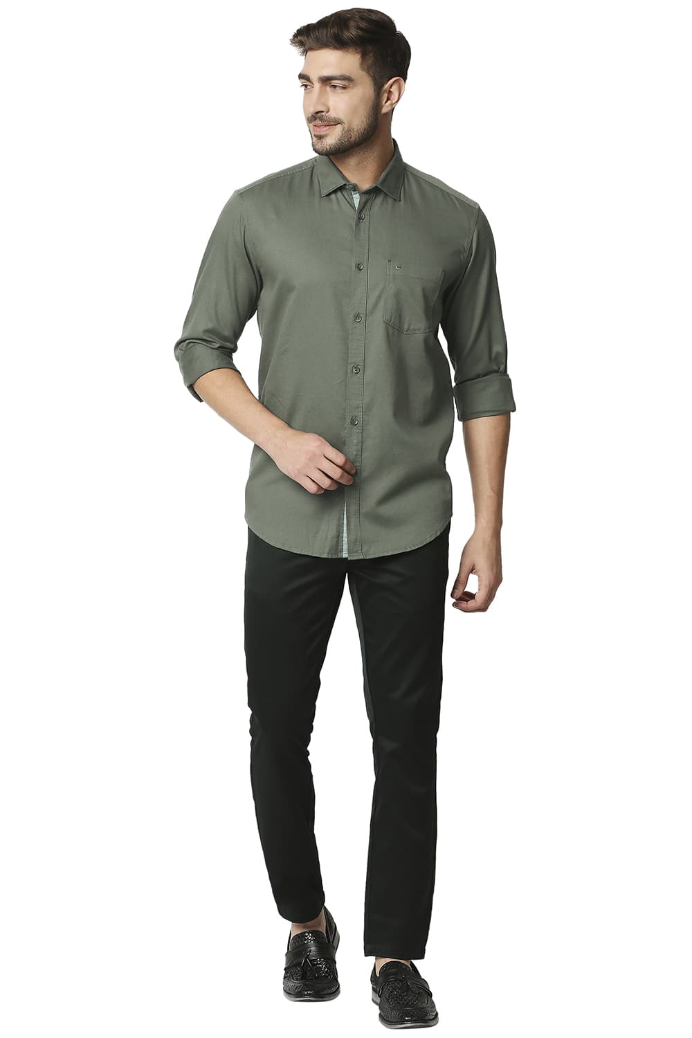 BASICS SLIM FIT HERRINGBONE SHIRT