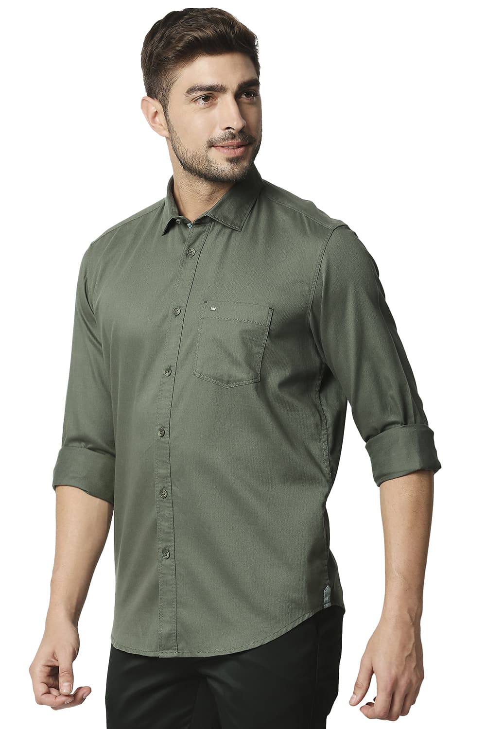 BASICS SLIM FIT HERRINGBONE SHIRT