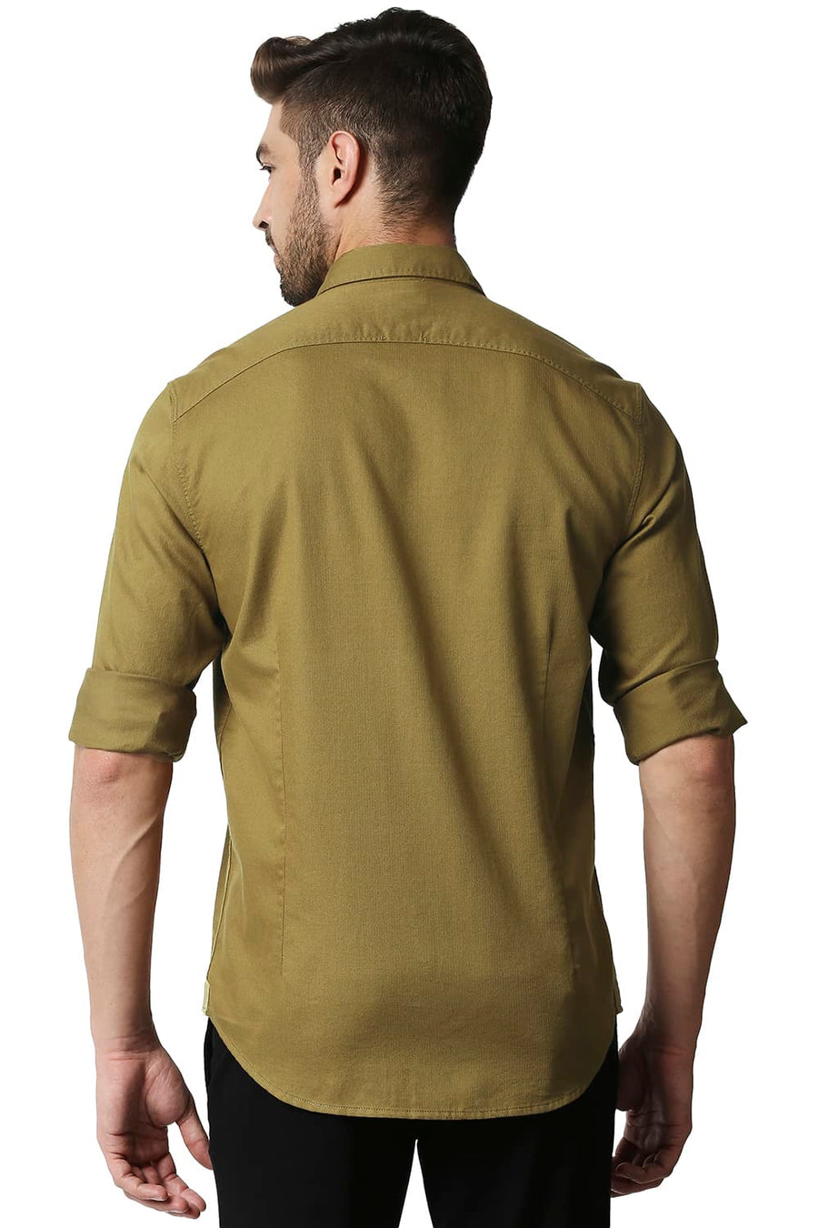 BASICS SLIM FIT TAPENADE KHAKI HERRINGBONE SHIRT