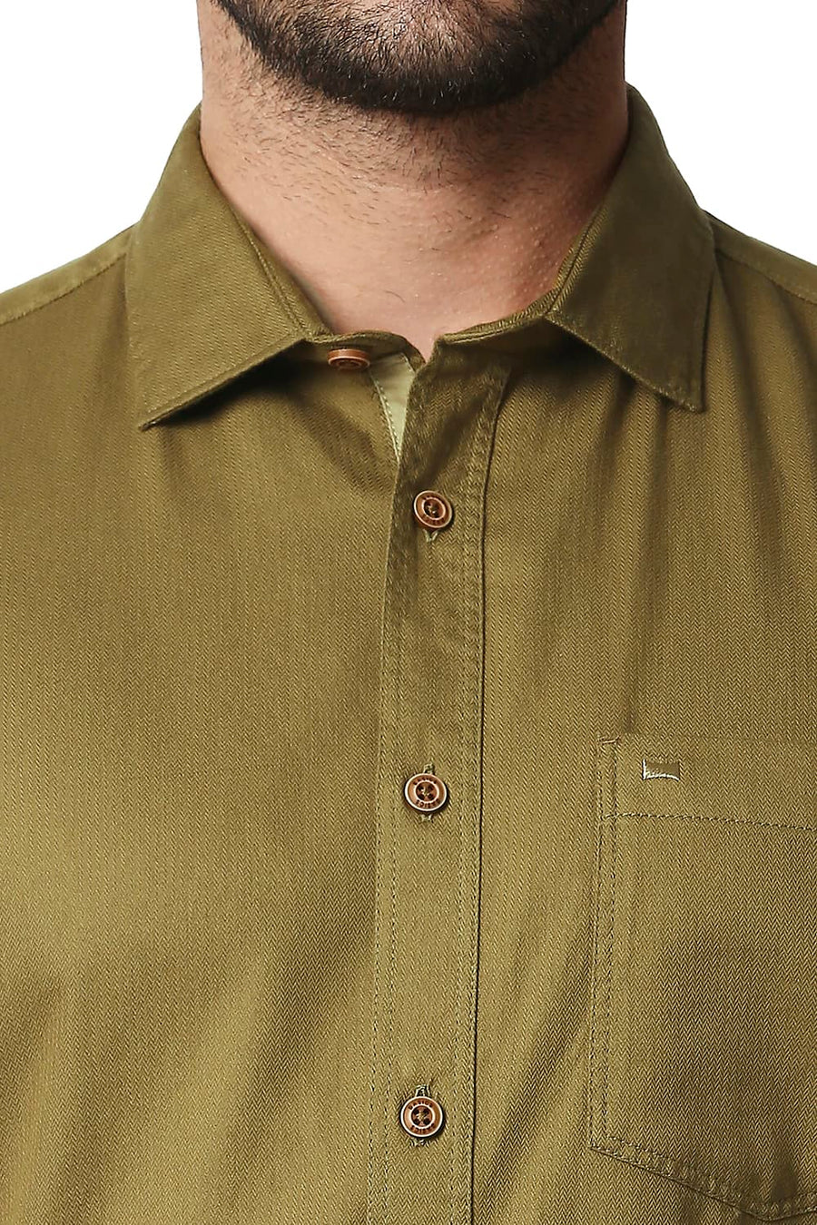BASICS SLIM FIT TAPENADE KHAKI HERRINGBONE SHIRT