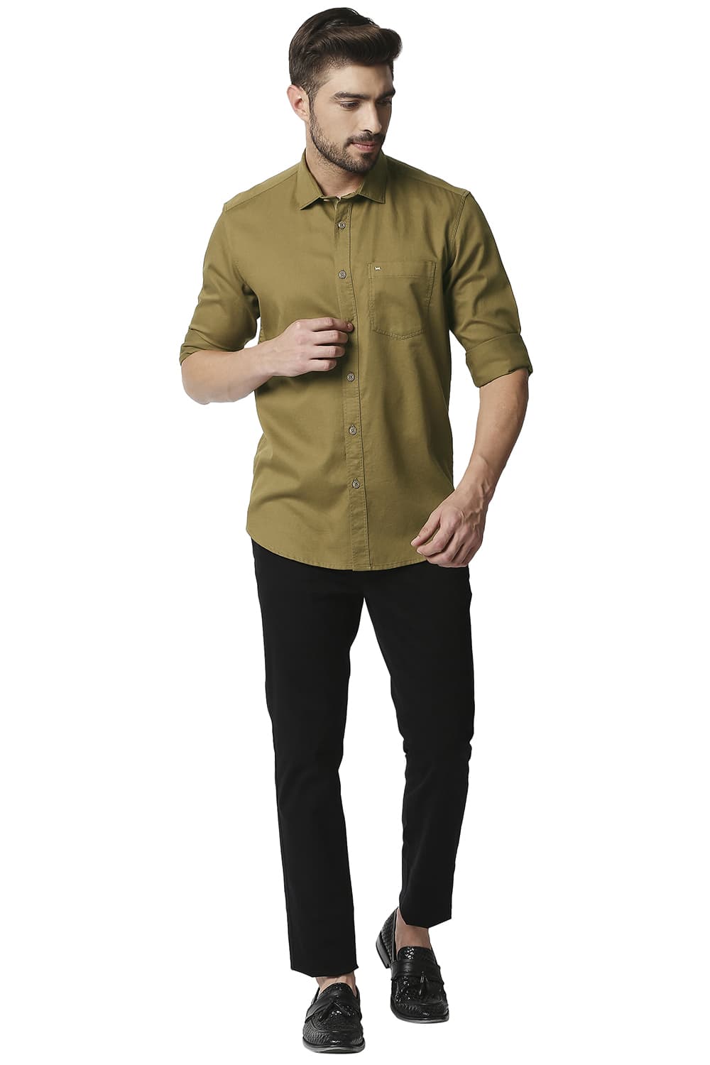 BASICS SLIM FIT HERRINGBONE SHIRT