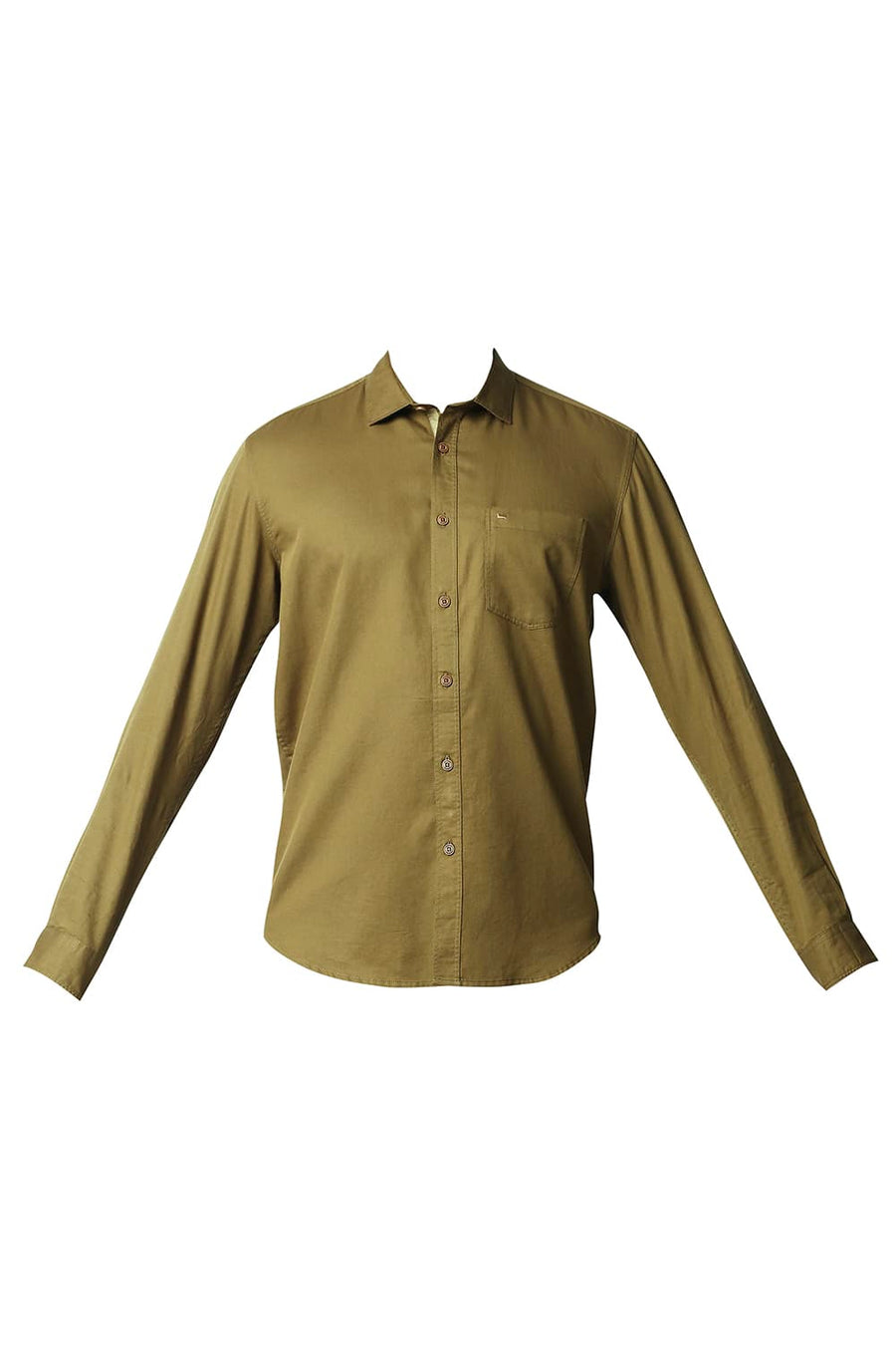 BASICS SLIM FIT TAPENADE KHAKI HERRINGBONE SHIRT