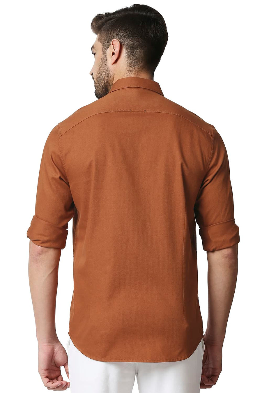 BASICS SLIM FIT RUST ORANGE HERRINGBONE SHIRT