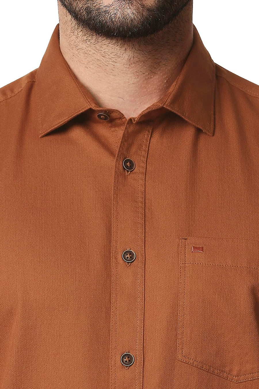 BASICS SLIM FIT RUST ORANGE HERRINGBONE SHIRT