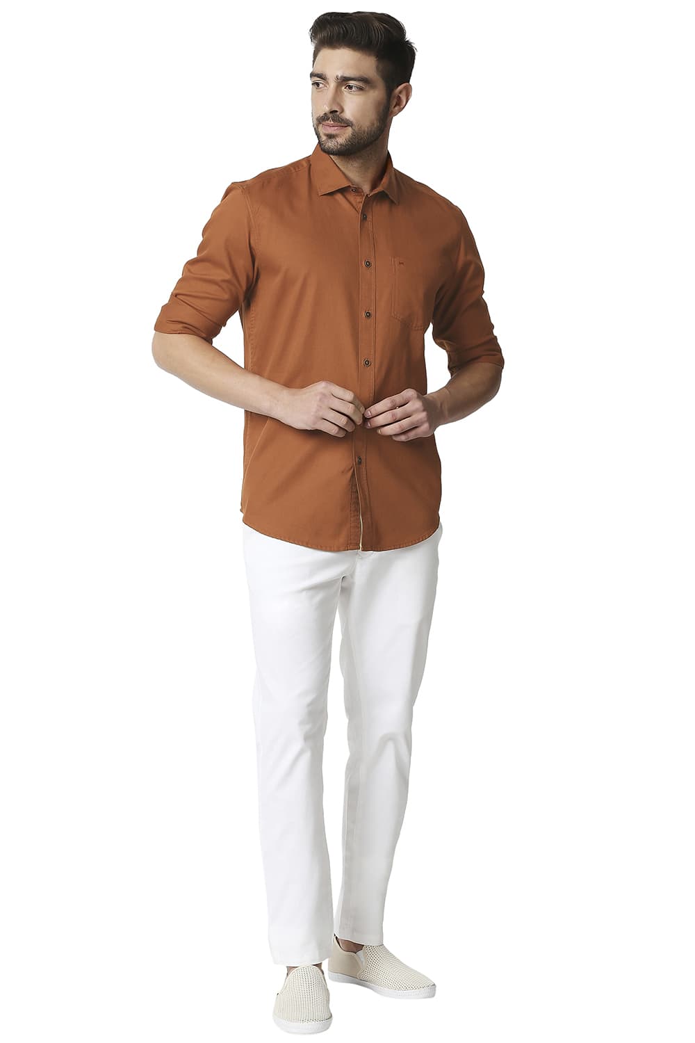 BASICS SLIM FIT HERRINGBONE SHIRT