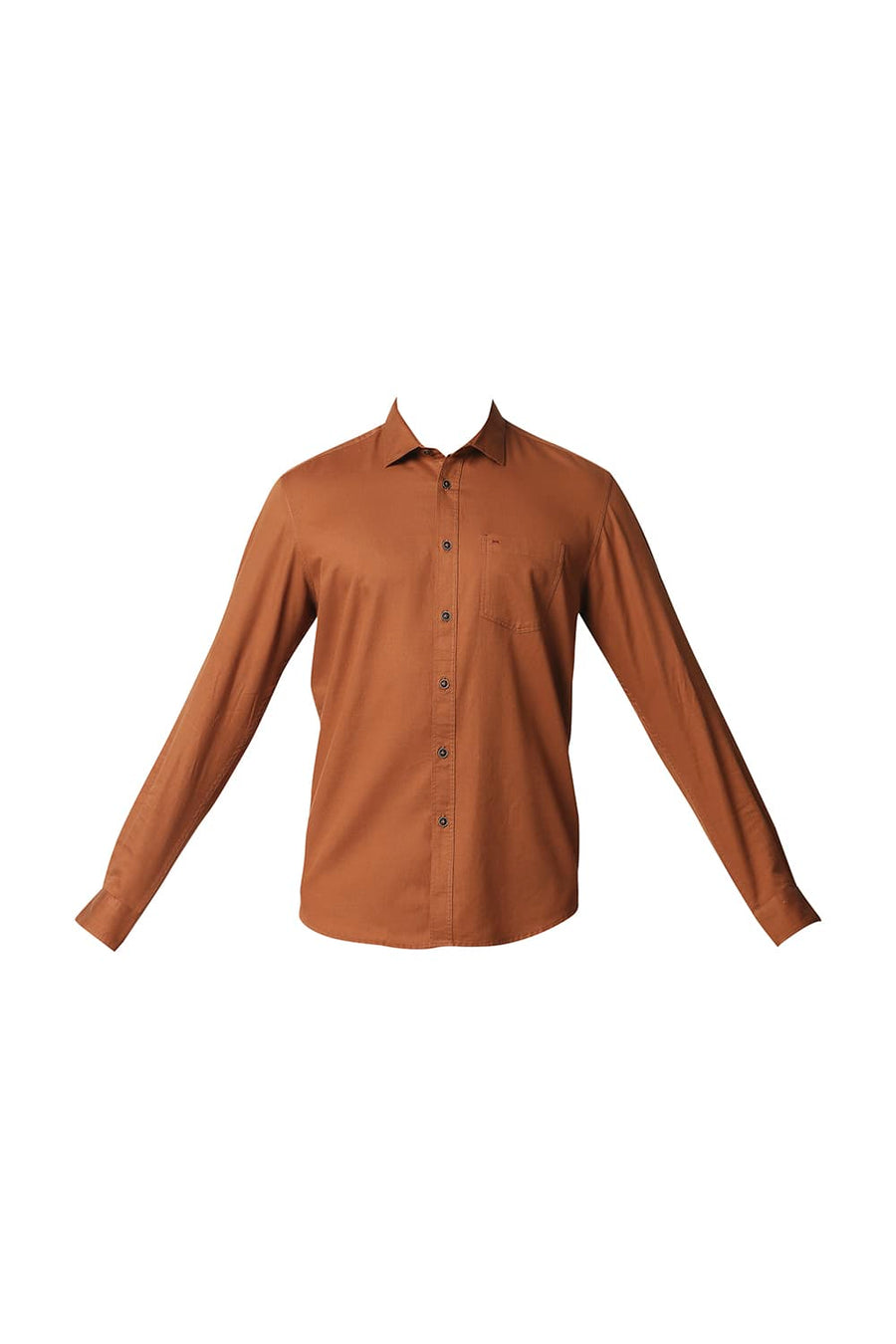 BASICS SLIM FIT RUST ORANGE HERRINGBONE SHIRT