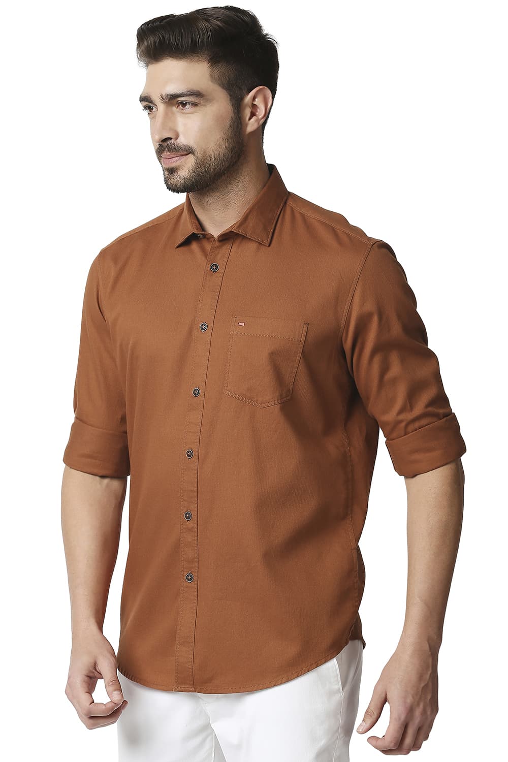 BASICS SLIM FIT HERRINGBONE SHIRT