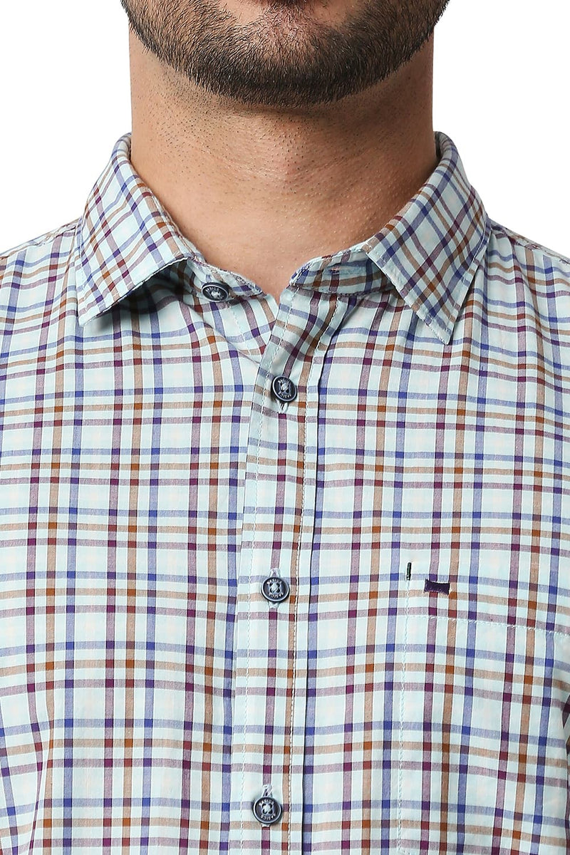 BASICS SLIM FIT CHECKS HALFSLEEVES SHIRT