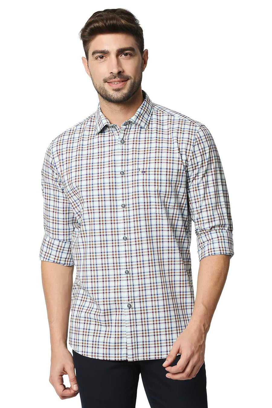 BASICS SLIM FIT STARLIGHT BLUE CHECKS SHIRT