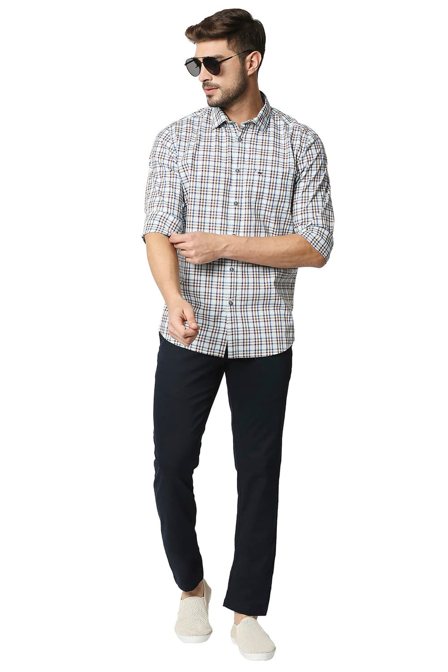 BASICS SLIM FIT STARLIGHT BLUE CHECKS SHIRT