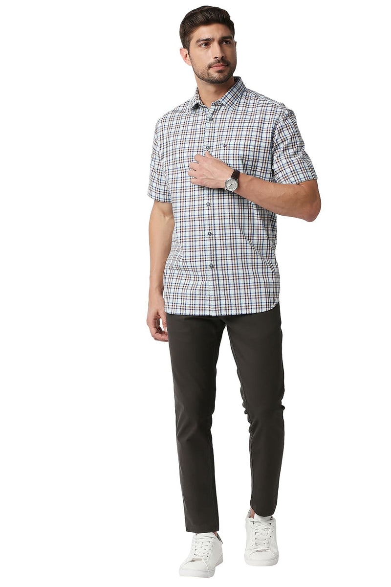 BASICS SLIM FIT CHECKS HALFSLEEVES SHIRT