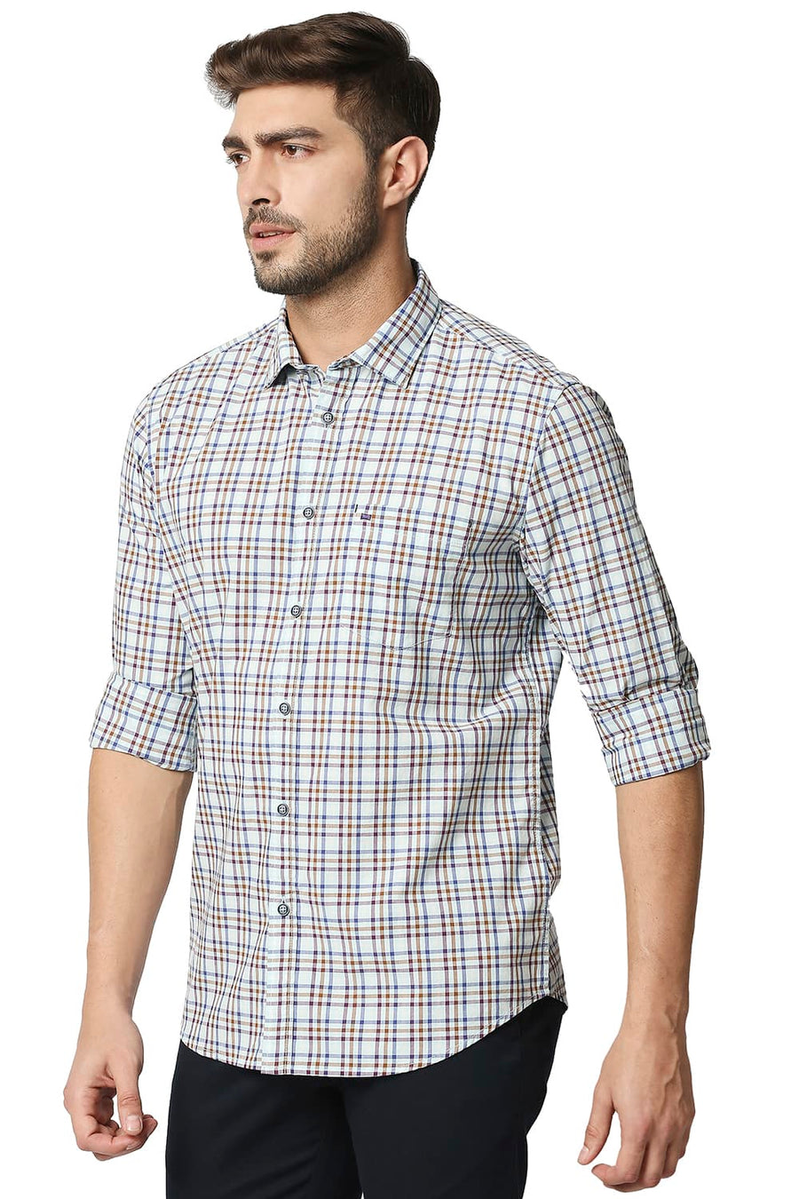 BASICS SLIM FIT STARLIGHT BLUE CHECKS SHIRT