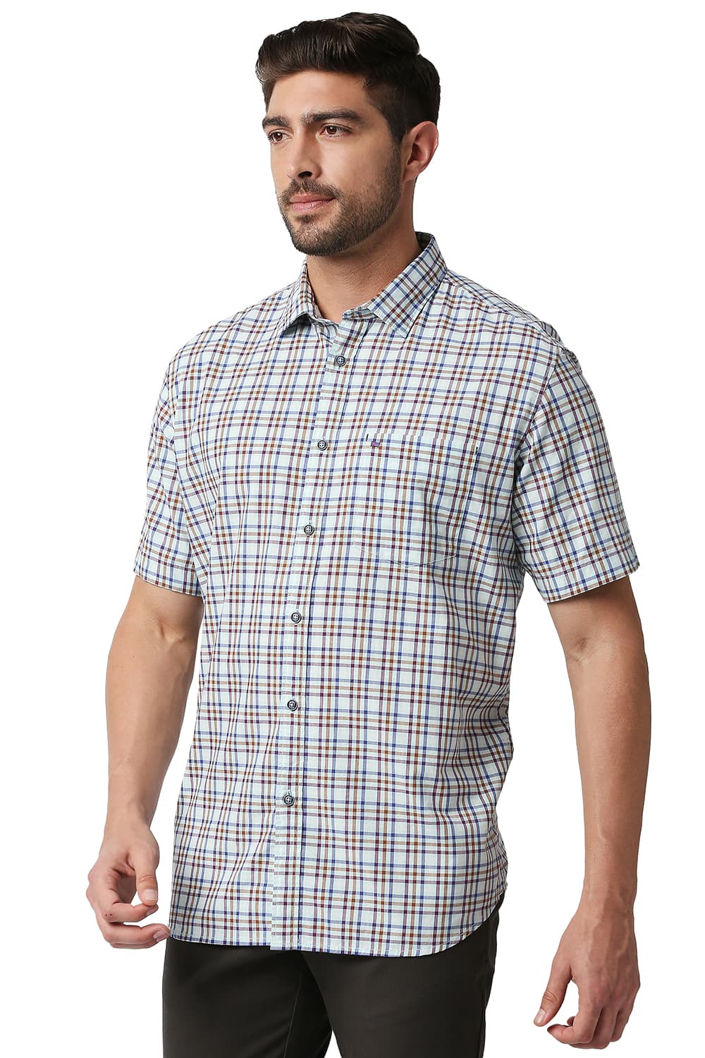 BASICS SLIM FIT CHECKS HALFSLEEVES SHIRT