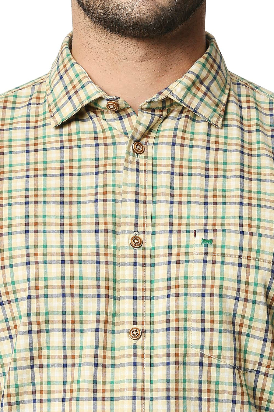 BASICS SLIM FIT STRAW BEIGE CHECKS SHIRT